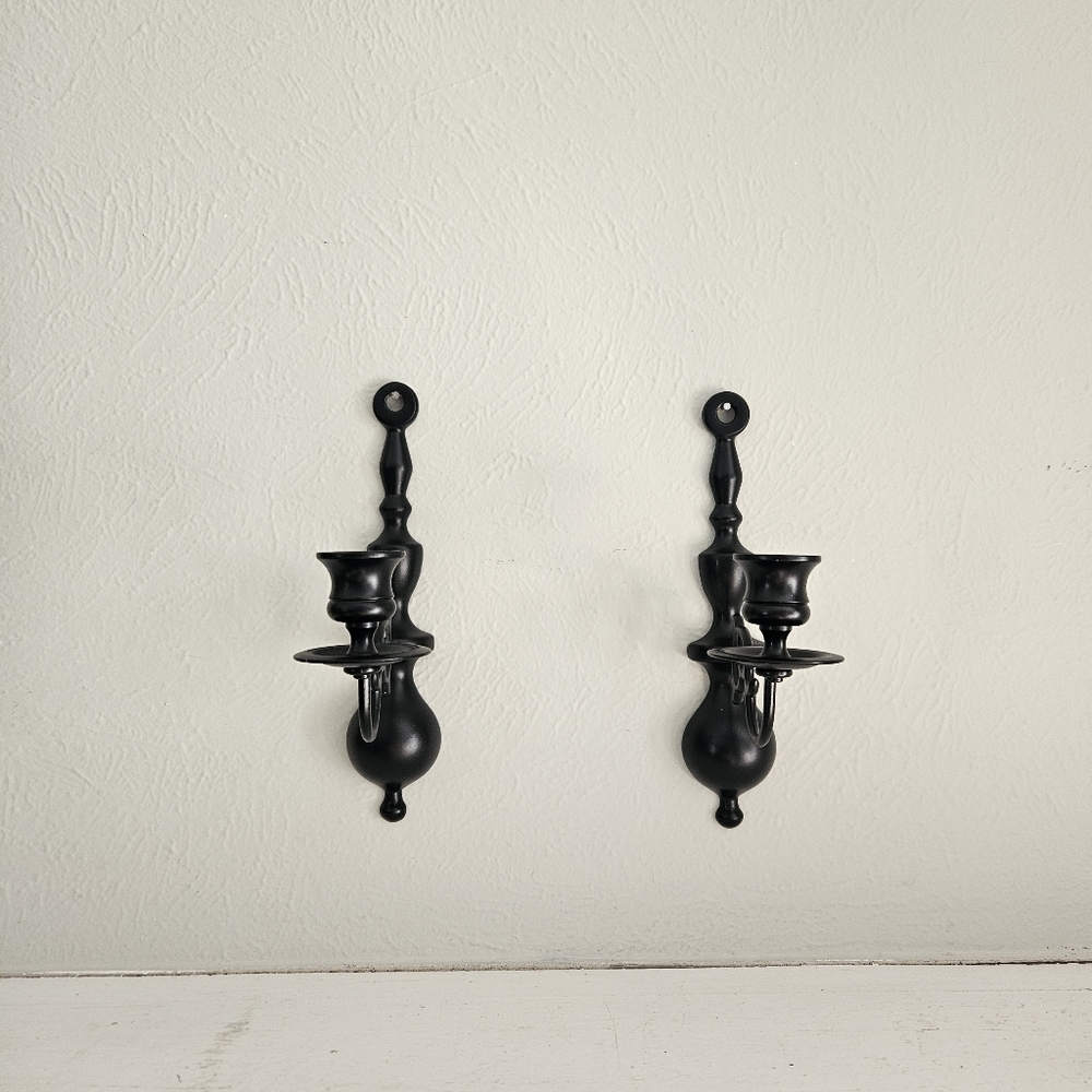 Antique Ebonized Wilton Brass Victorian Style Ornate Candle Wall Sconce - Picture 2 of 7
